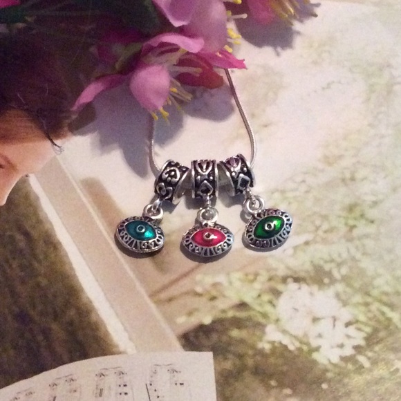 🌸 3PC ZEN WIDE HOLE CHARMS NECKLACE 3RD EYE BOHO PENDANT BEAD  CHARM SILVER DIY - Picture 4 of 7